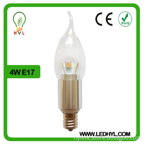 Factory price bent tip 4W warm white candle led bulb E17 in Shenzhen